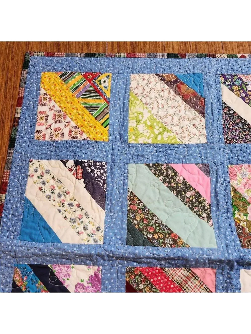 Gorgeous Handmade Jelly Roll Fun and Bright Quilt 38 x 38 Inch